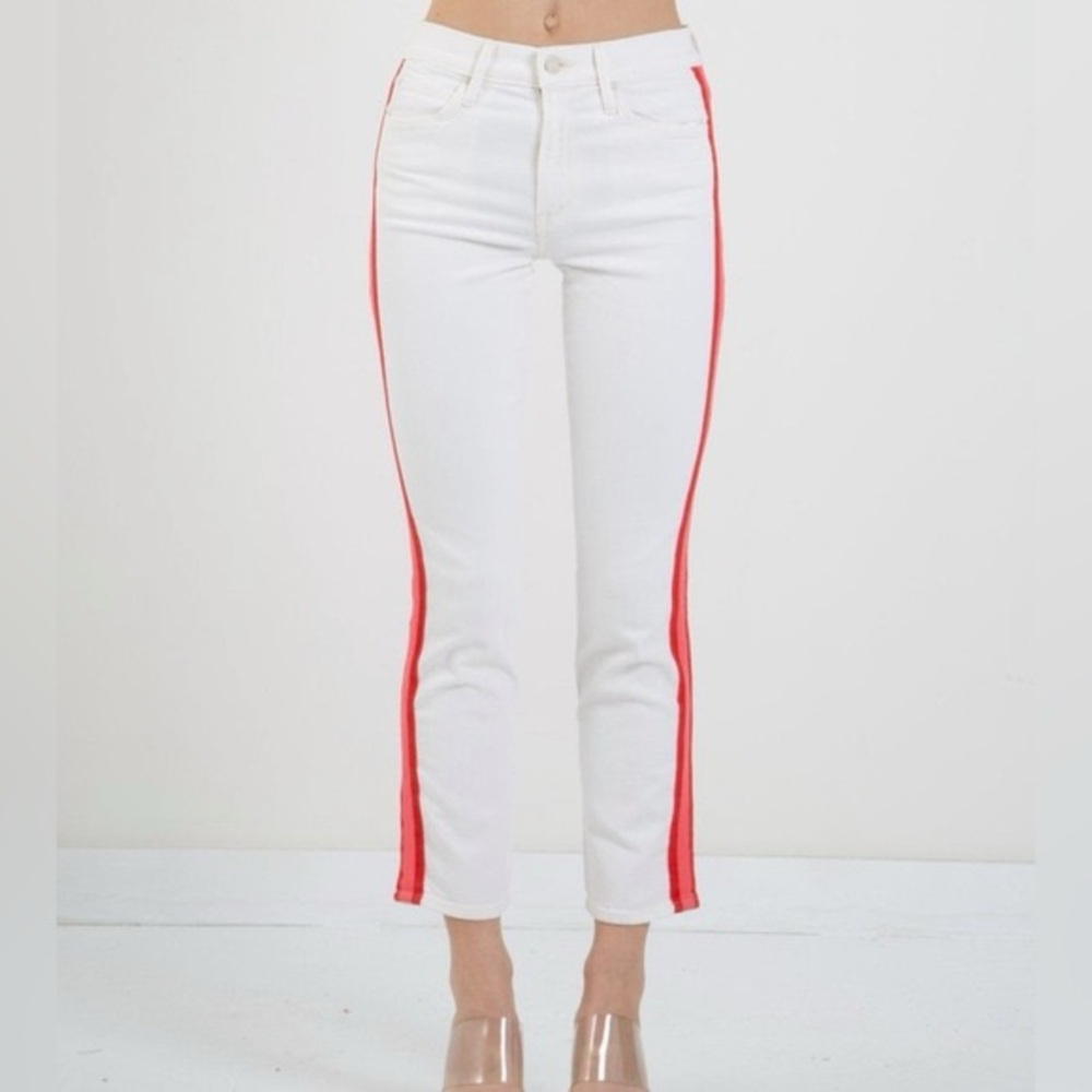 MOTHER Mid-Rise Dazzler Crop Jeans Whipped Cream Red Side Stripe Size‎ 26